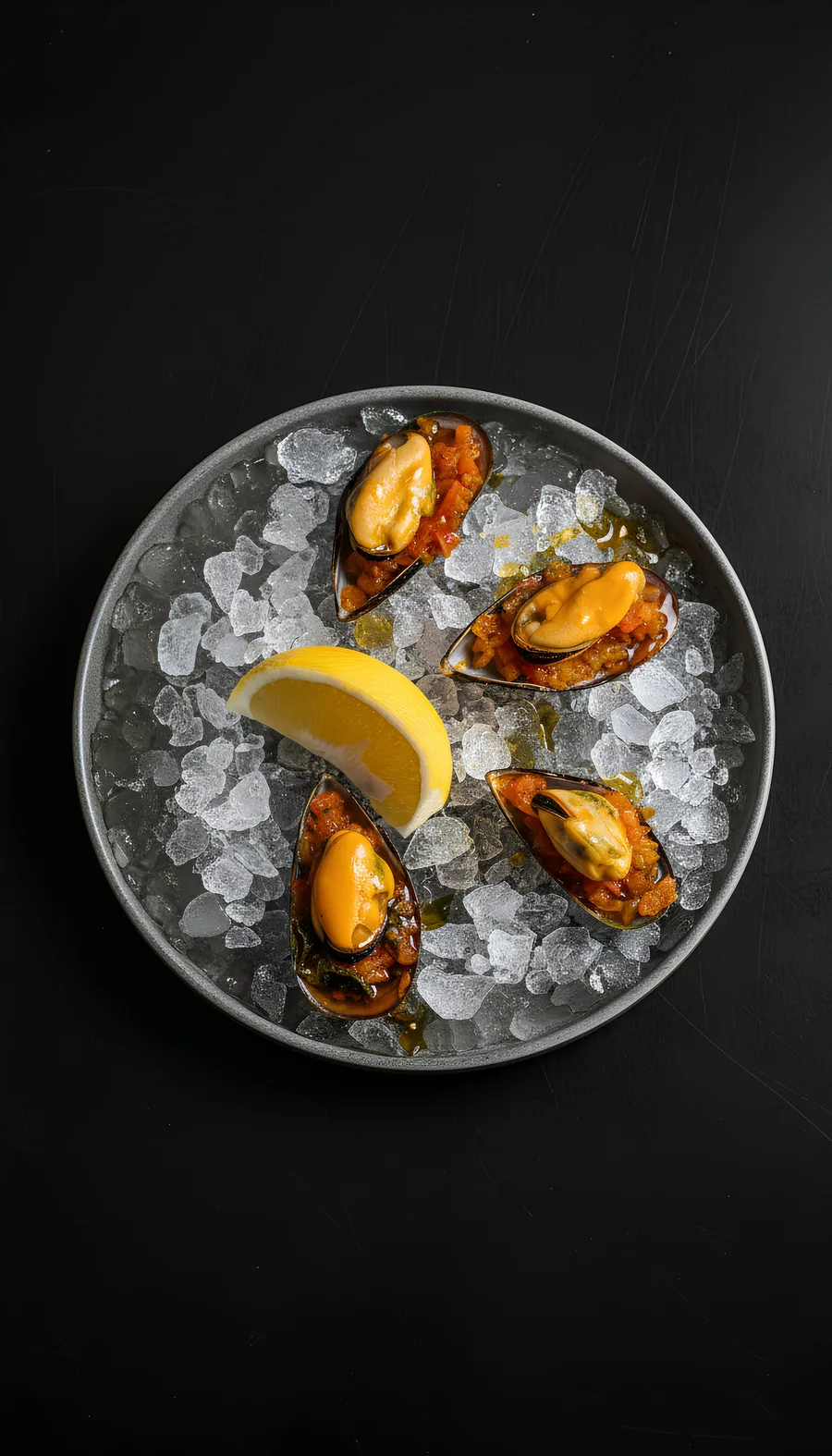 Assiette de moules photographiée en vue verticale