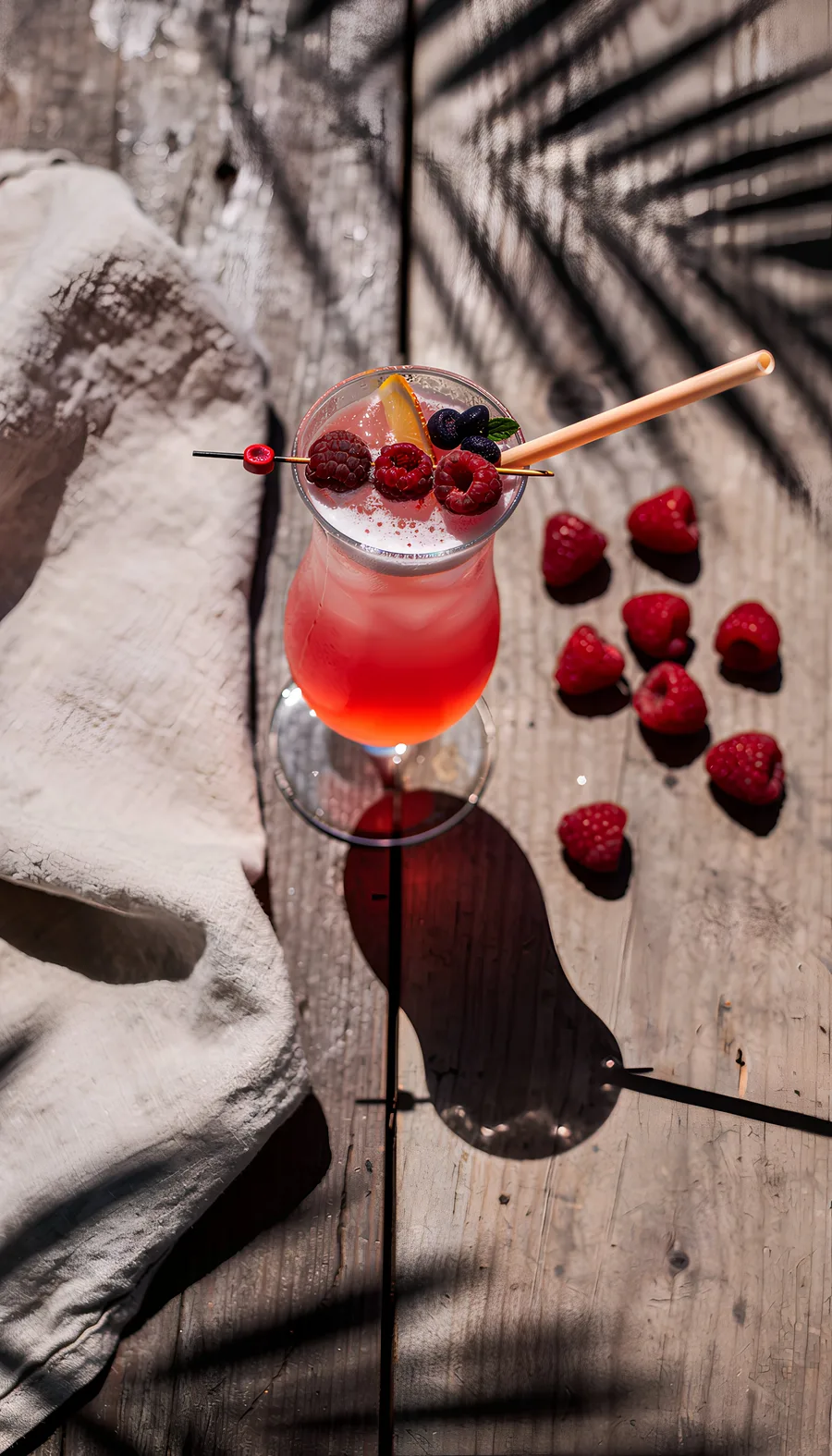 Cocktail aux fruits rouges photographié en plongée