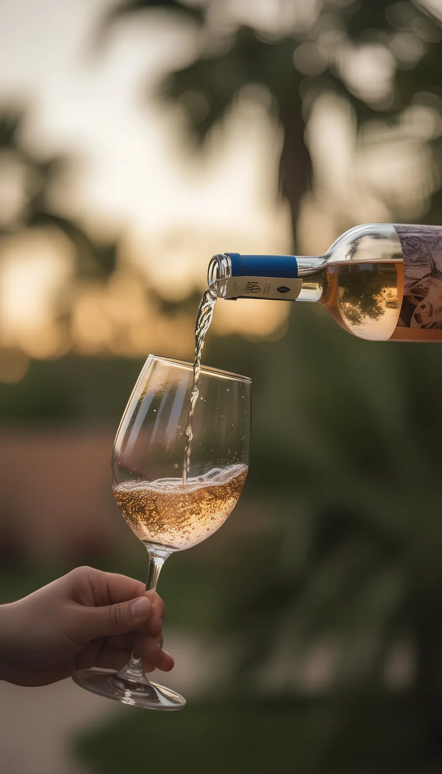 Vin servi dans un verre au jardin